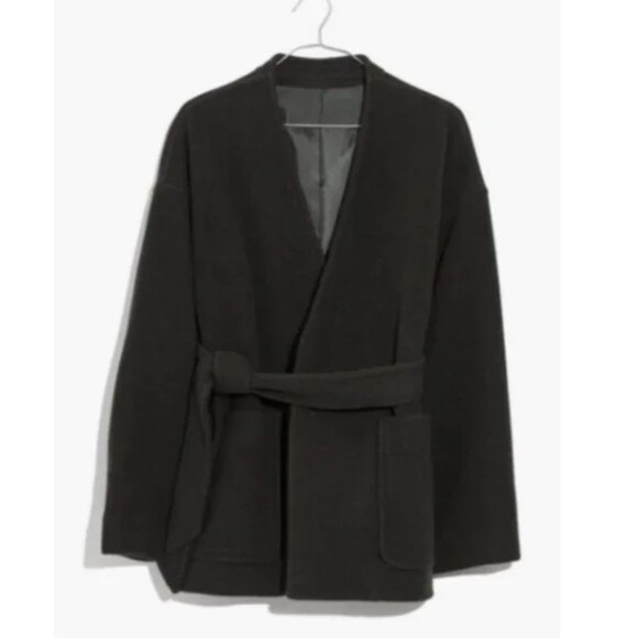 Madewell Jackets & Blazers - Madewell Patch Pocket Wool Blend Wrap Coat Women's SIze XXL Black 2XL